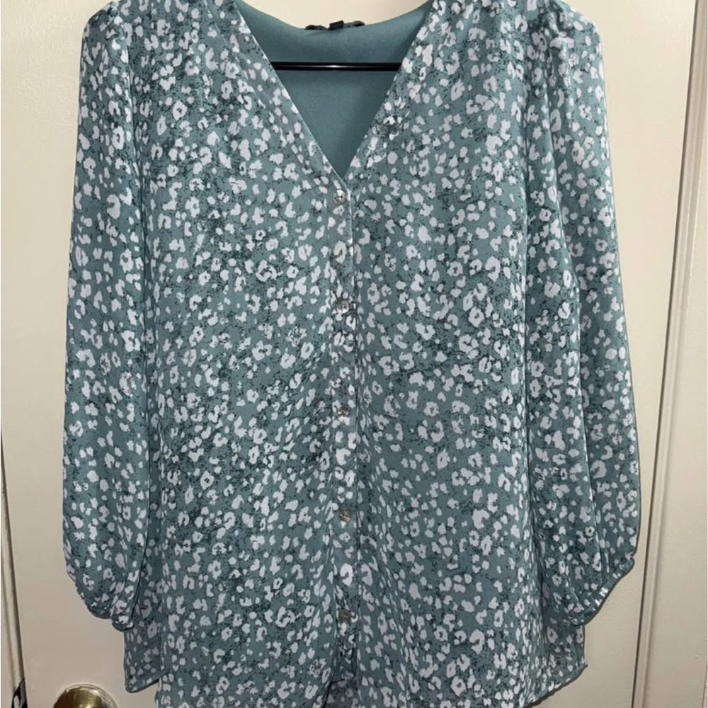 Floral V-Neck Blouse - Blue